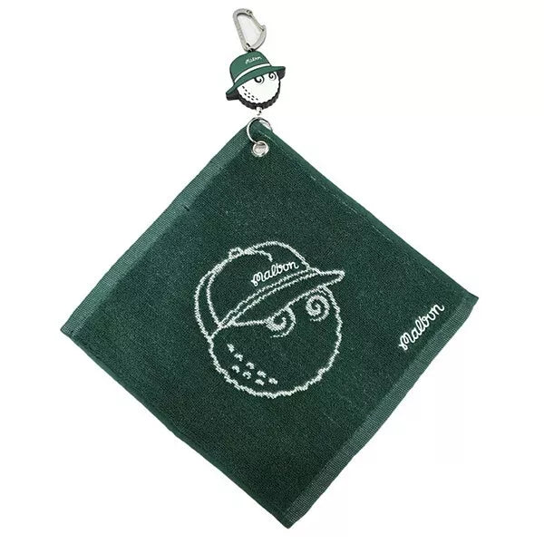 Malbon Bucket Golf Ball Towel Retractable Reel Cleaning Cloth 100% Cotton Green