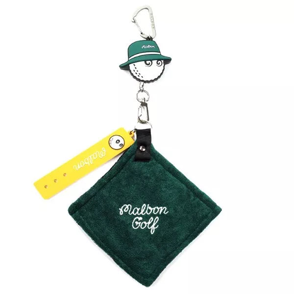 Malbon Bucket Golf Ball Towel Tees Holder Set Retractable Reel 100% Cotton Green