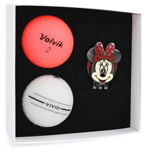 Volvik x Disney Collaboration Vivid 2 Ball Golf Balls & Minnie Ball Marker