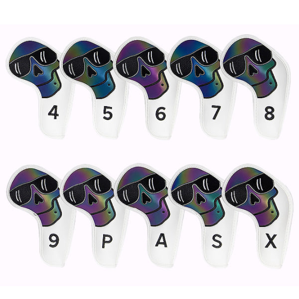 Skull Hologram 10P Iron Headcover Set Golf Club Head Cover (White) #4-9/P/A/S/X