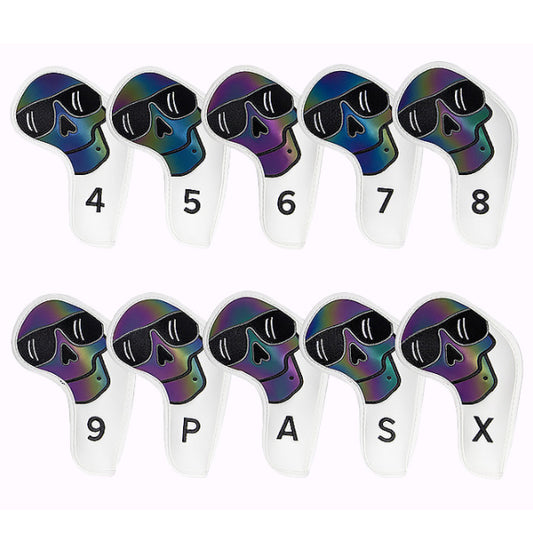 Skull Hologram 10P Iron Headcover Set Golf Club Head Cover (White) #4-9/P/A/S/X
