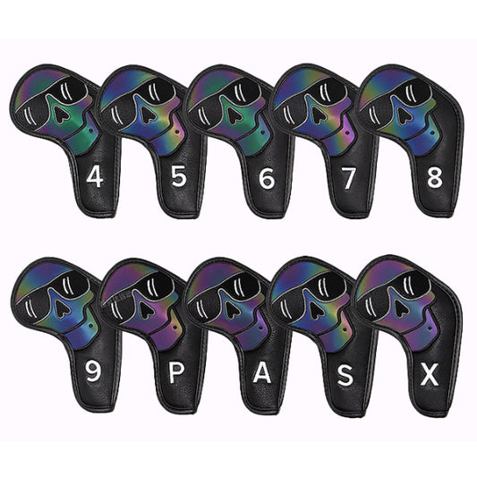 Skull Hologram 10P Iron Headcover Set Golf Club Head Cover (Black) #4-9/P/A/S/X